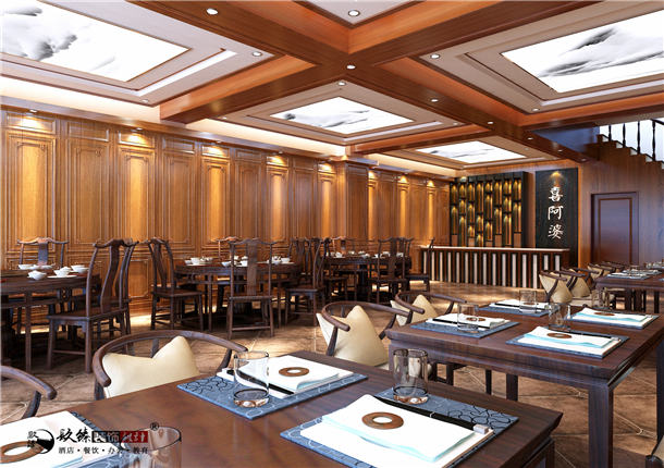 西吉喜阿婆连锁餐厅装修设计|古典元素中植入现代文化感